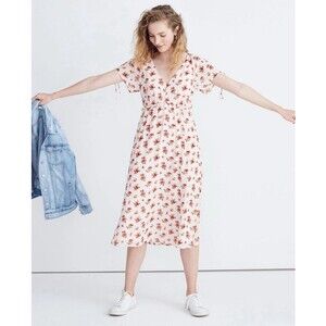 Madewell Tie-Sleeve Ruffle-Waist Midi Dress Pink Floral Sz 22 Cottagecore Plus